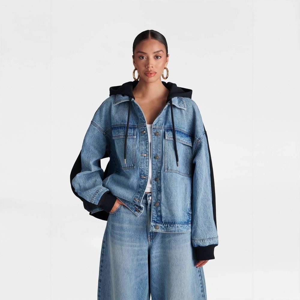 KBB KAHLANA Target Women's S Small The Denim and Fleece‎ Hoodie Jean Jacket Coat